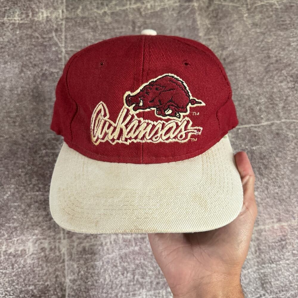 Mens Vintage 90's The Game Arkansas Razorbacks Spell Out Script Snapback Hat Cap